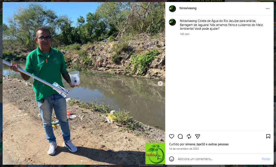 Coleta de água do Rio Jacuípe para análise, Barragem de Jaguara